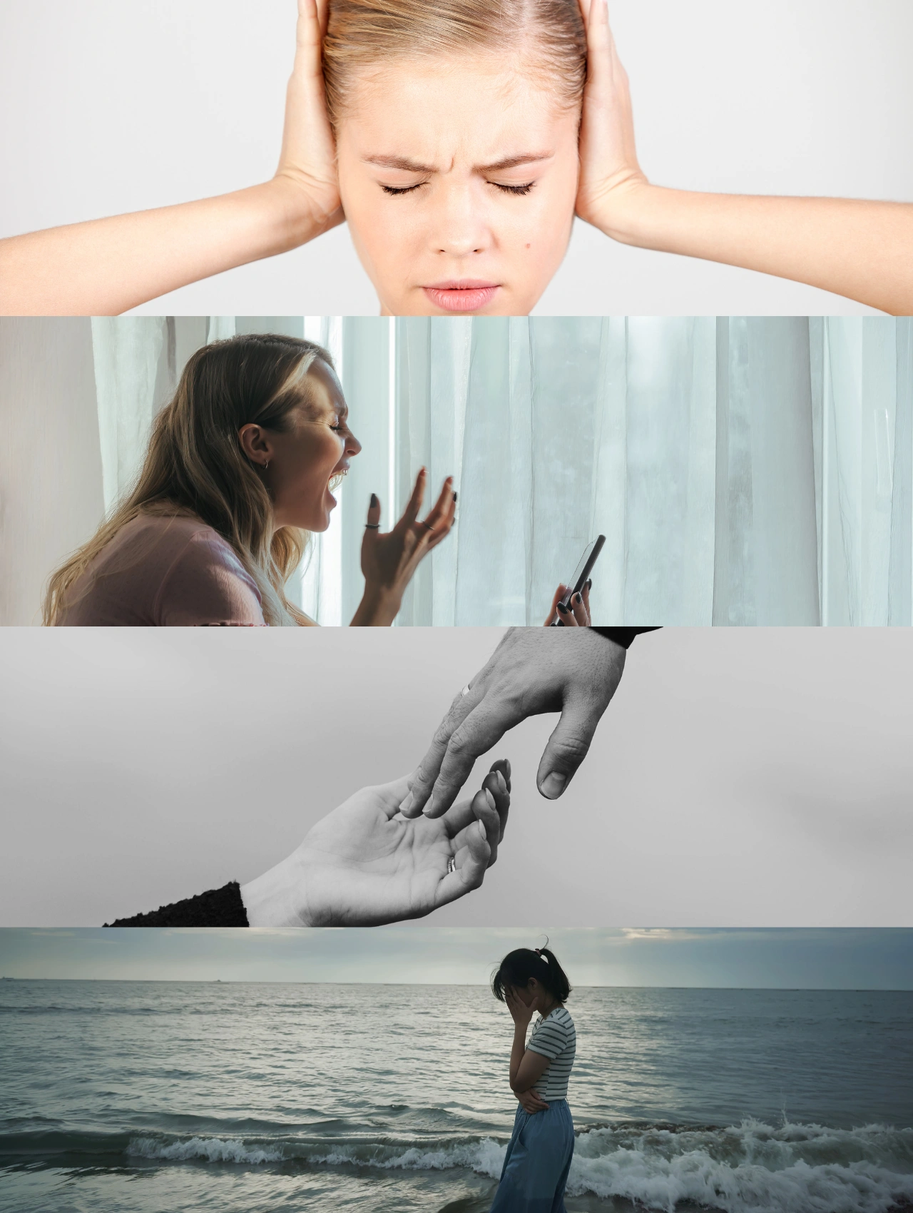 Diferentes emociones tras una ruptura amorosa: tristeza, ira, desconexión y resiliencia.